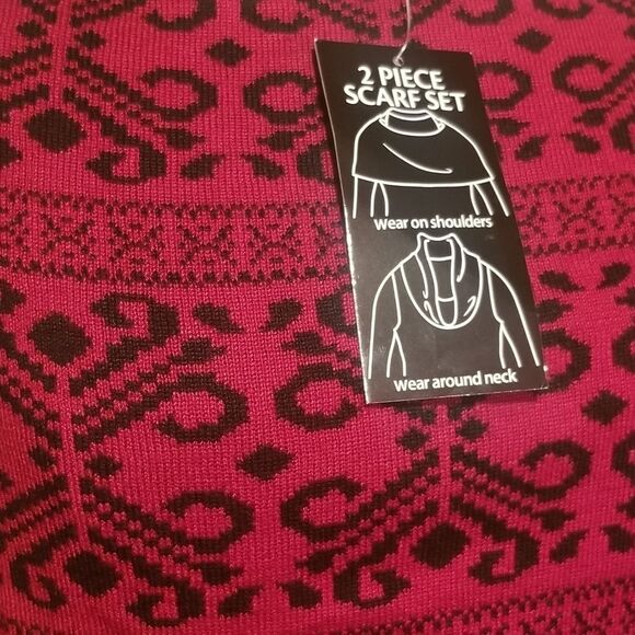 2 Piece Red/Blk Sweater w/ Scarf SET Small - Picture 2 of 6